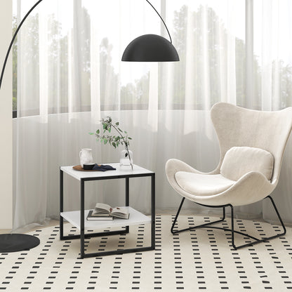 2-Tier Square End Table with Storage Shelf Reversible Design-White
