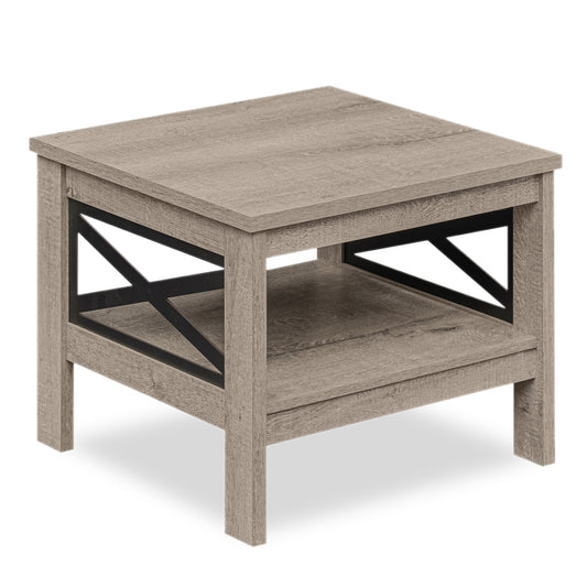2-Tier Square Side Table with Storage Shelf and X-Frame for Bedroom Living Room