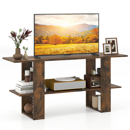 2-Tier TV Stand with Storage for TVs up to 55 Inch Console Table with Open Shelf-Rustic Brown