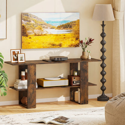 2-Tier TV Stand with Storage for TVs up to 55 Inch Console Table with Open Shelf-Rustic Brown