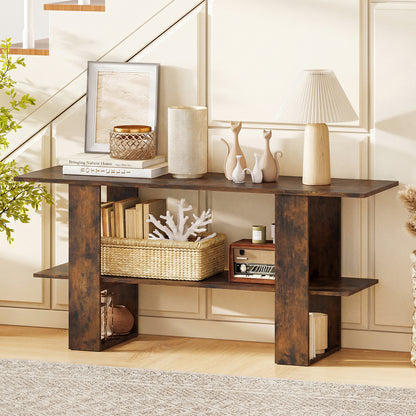 2-Tier TV Stand with Storage for TVs up to 55 Inch Console Table with Open Shelf-Rustic Brown