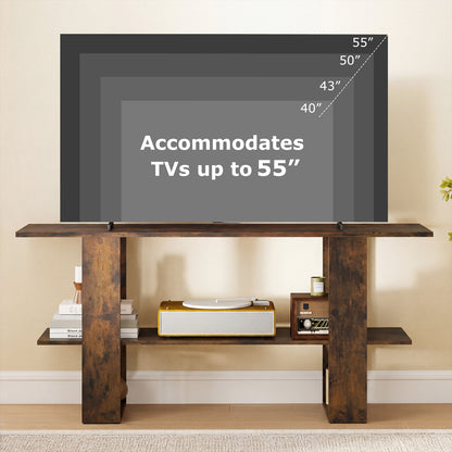 2-Tier TV Stand with Storage for TVs up to 55 Inch Console Table with Open Shelf-Rustic Brown