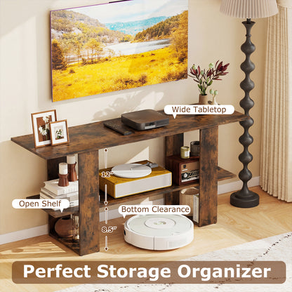 2-Tier TV Stand with Storage for TVs up to 55 Inch Console Table with Open Shelf-Rustic Brown