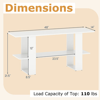 2-Tier TV Stand with Storage for TVs up to 55 Inch Console Table with Open Shelf-White