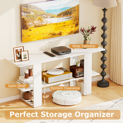 2-Tier TV Stand with Storage for TVs up to 55 Inch Console Table with Open Shelf-White