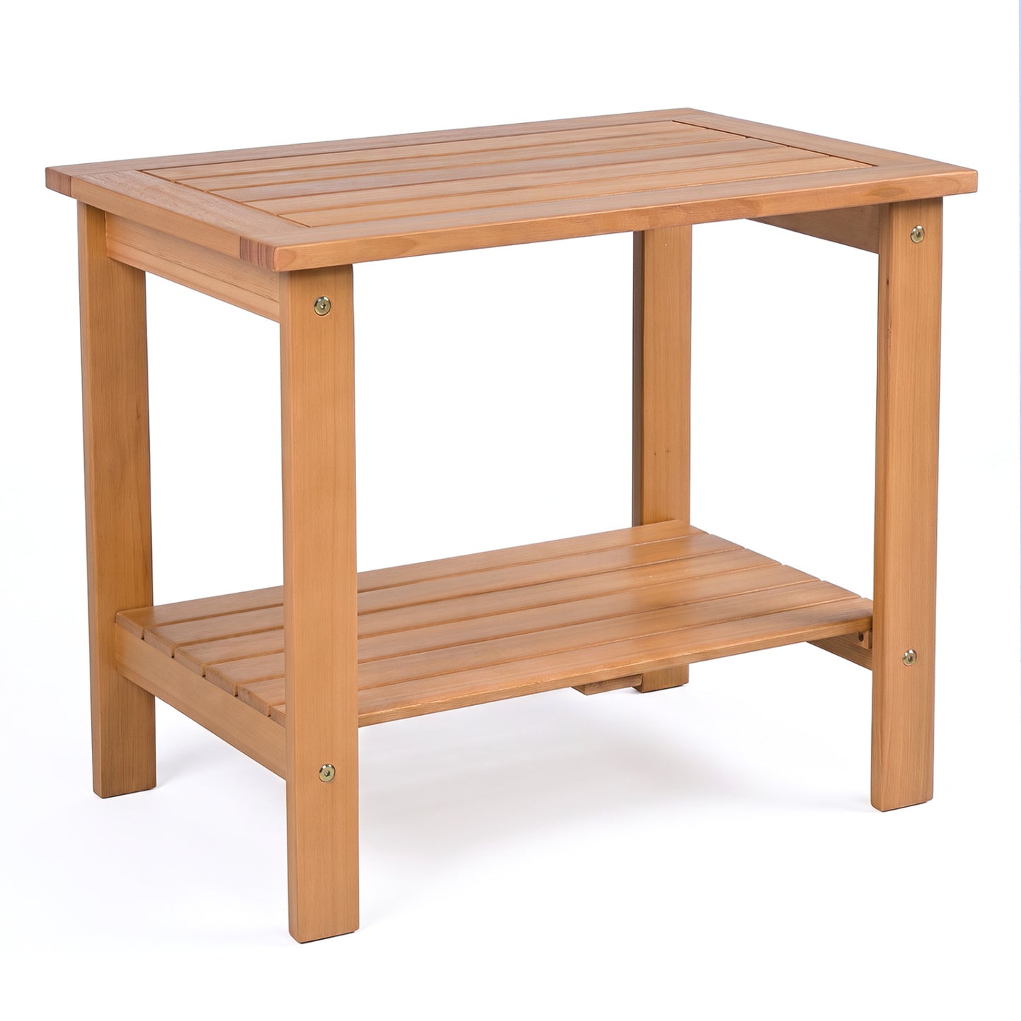 2-Tier Eucalyptus Wood Patio End Table with Storage Shelf