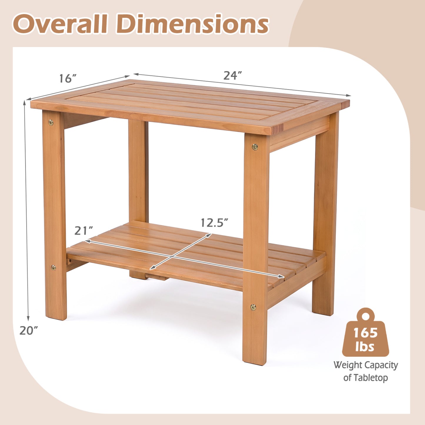 2-Tier Eucalyptus Wood Patio End Table with Storage Shelf