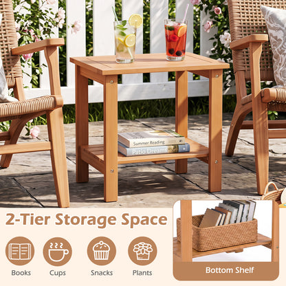 2-Tier Eucalyptus Wood Patio End Table with Storage Shelf