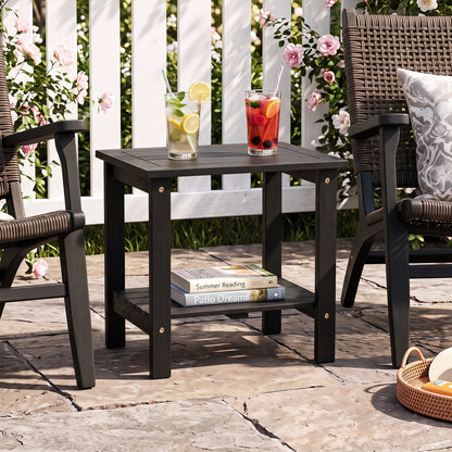 2-Tier Eucalyptus Wood Patio End Table with Storage Shelf