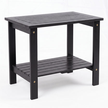 2-Tier Eucalyptus Wood Patio End Table with Storage Shelf