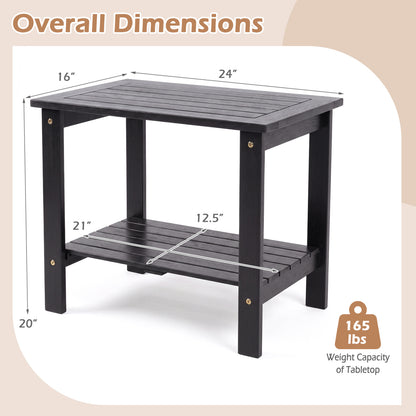 2-Tier Eucalyptus Wood Patio End Table with Storage Shelf