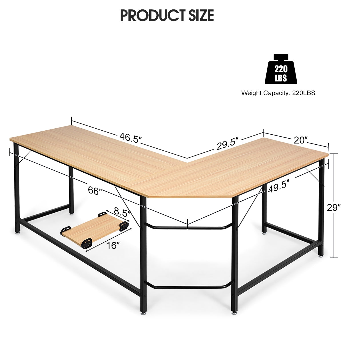 L Shaped Desk Corner Computer Desk PC Laptop Gaming Table Workstation-Natural