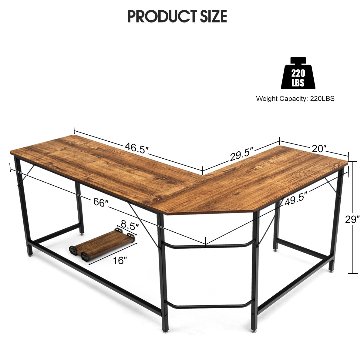 L Shaped Corner Computer Desk Laptop Gaming Table Workstation-Brown