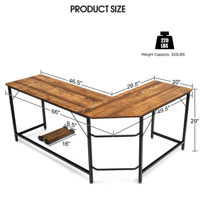 L Shaped Corner Computer Desk Laptop Gaming Table Workstation-Brown