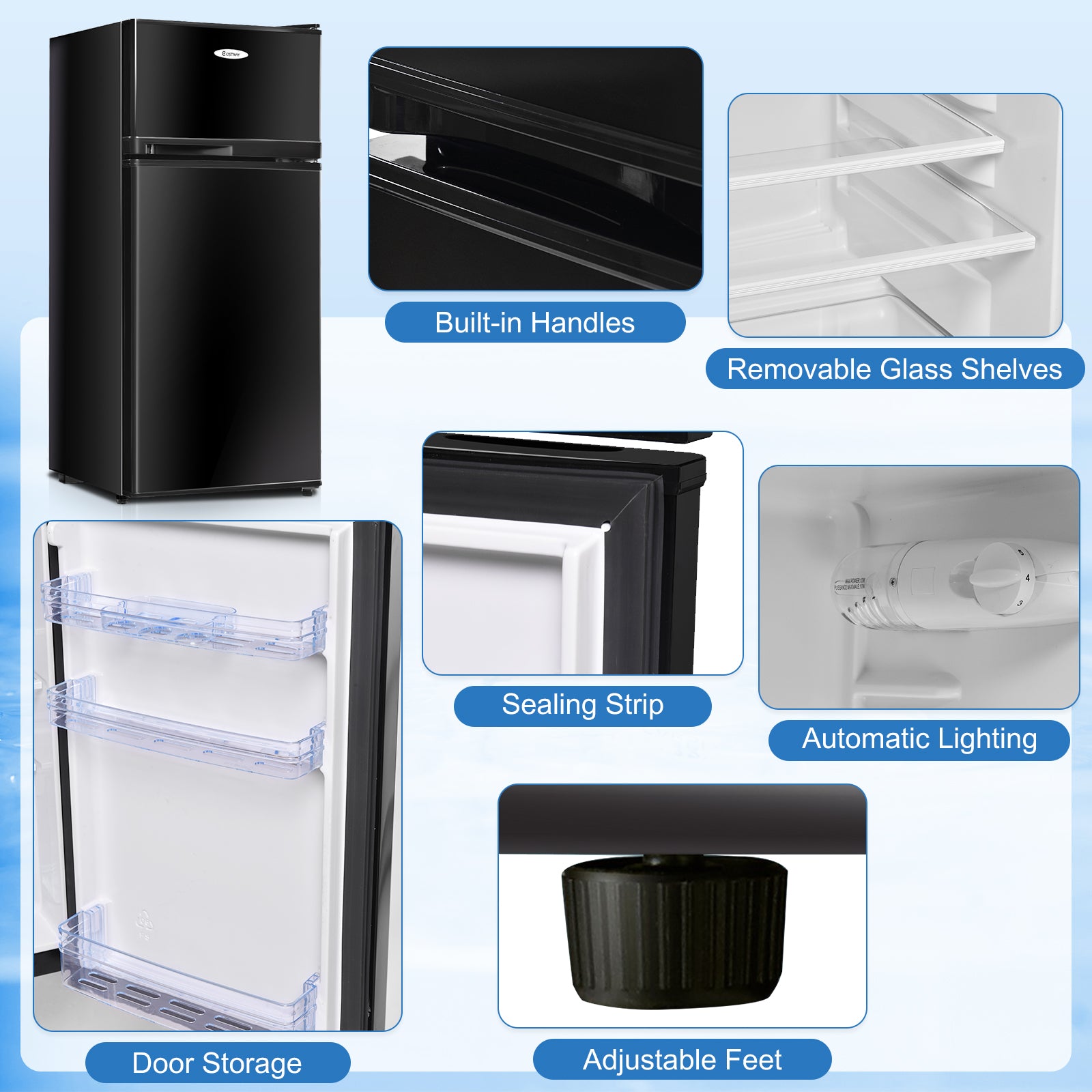 2 Doors Cold-rolled Sheet Compact Refrigerator-Black