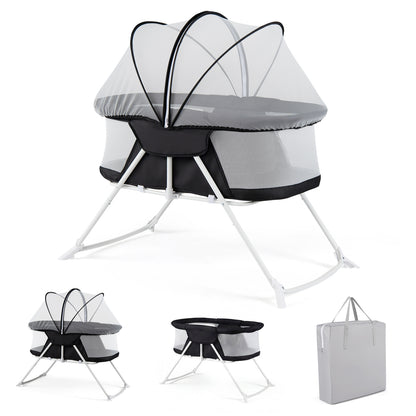 2 in 1 Baby Bassinet with Rocking Motion Foldable Bedside Sleeper with Breathable Mesh
