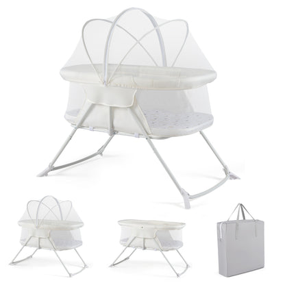 2 in 1 Baby Bassinet with Rocking Motion Foldable Bedside Sleeper with Breathable Mesh