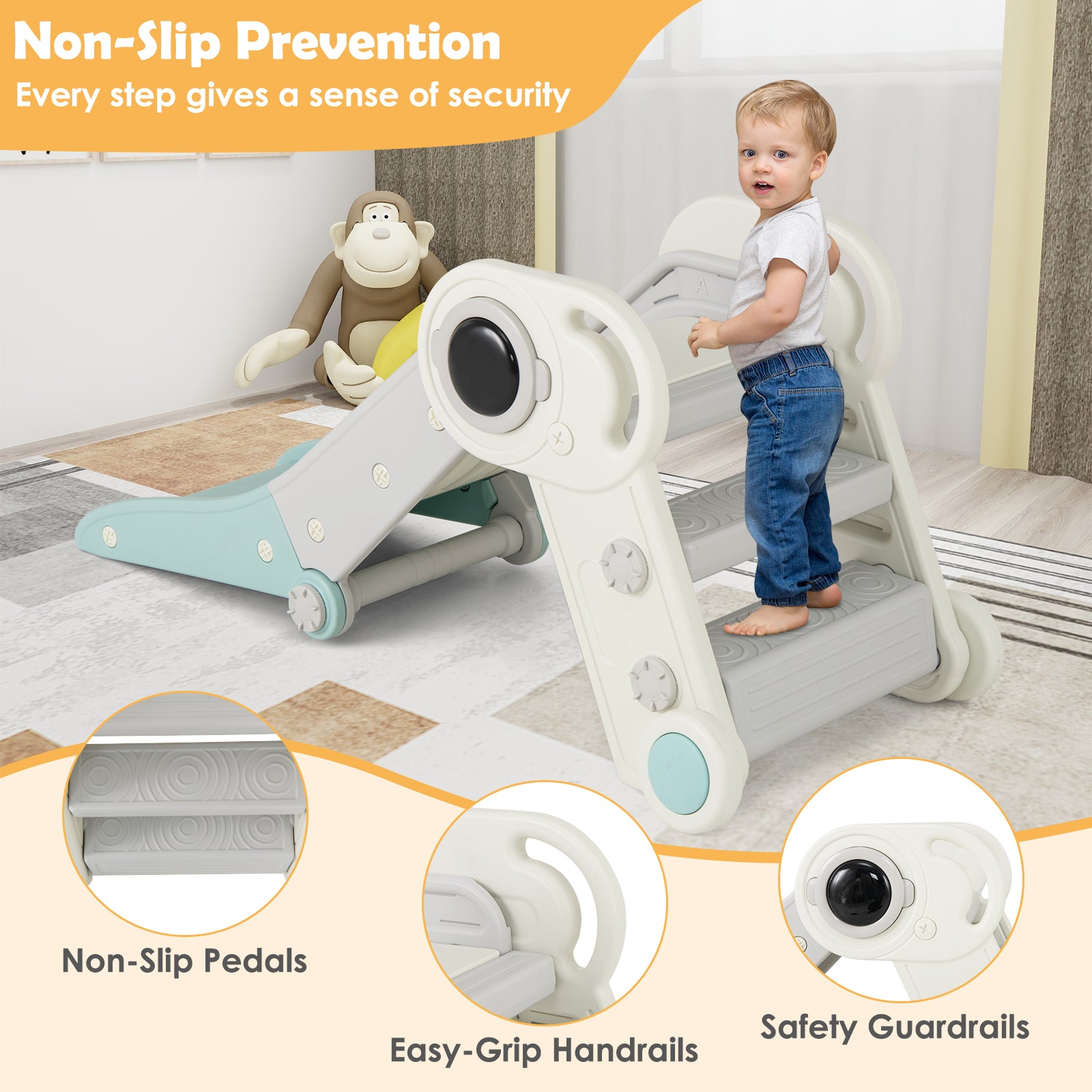2 in 1 Baby Slide with Climber for Toddlers Age 18+ Months-Blue