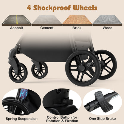 2-in-1 Baby Stroller with Bassinet Mode and Reversible Seat-Gray