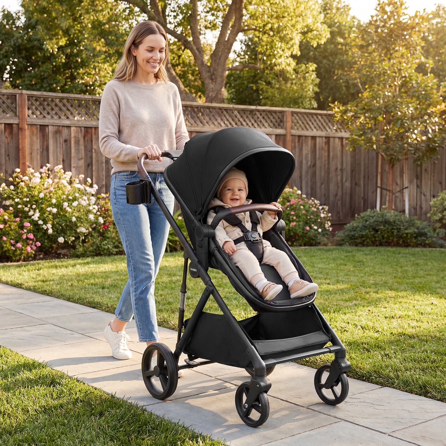2 in 1 Baby Stroller with Bassinet Mode High Landscape with Reversible Seat and Canopy-Black