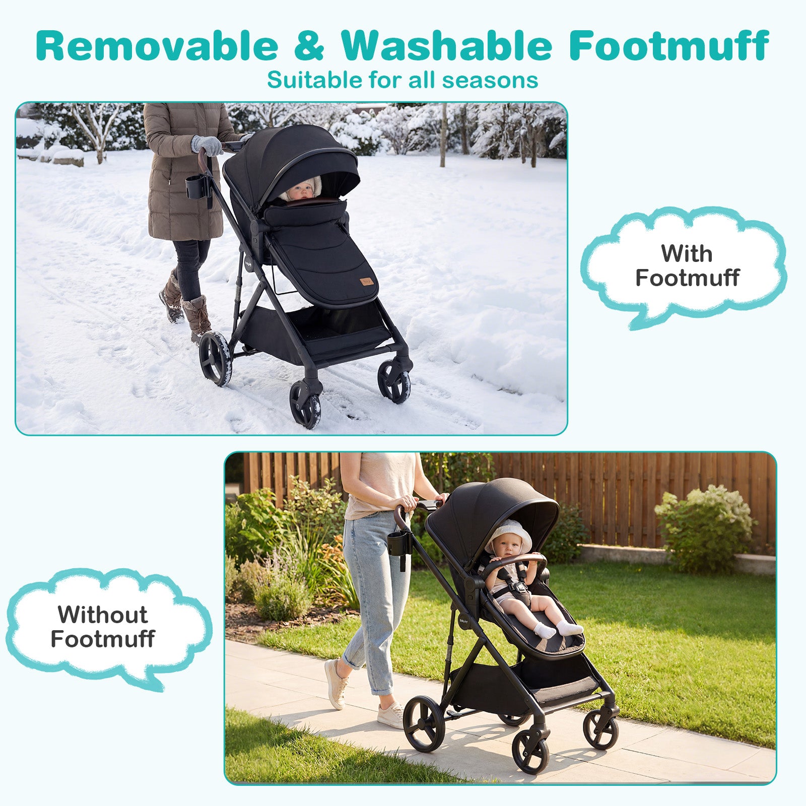 2 in 1 Baby Stroller with Bassinet Mode High Landscape with Reversible Seat and Canopy-Black