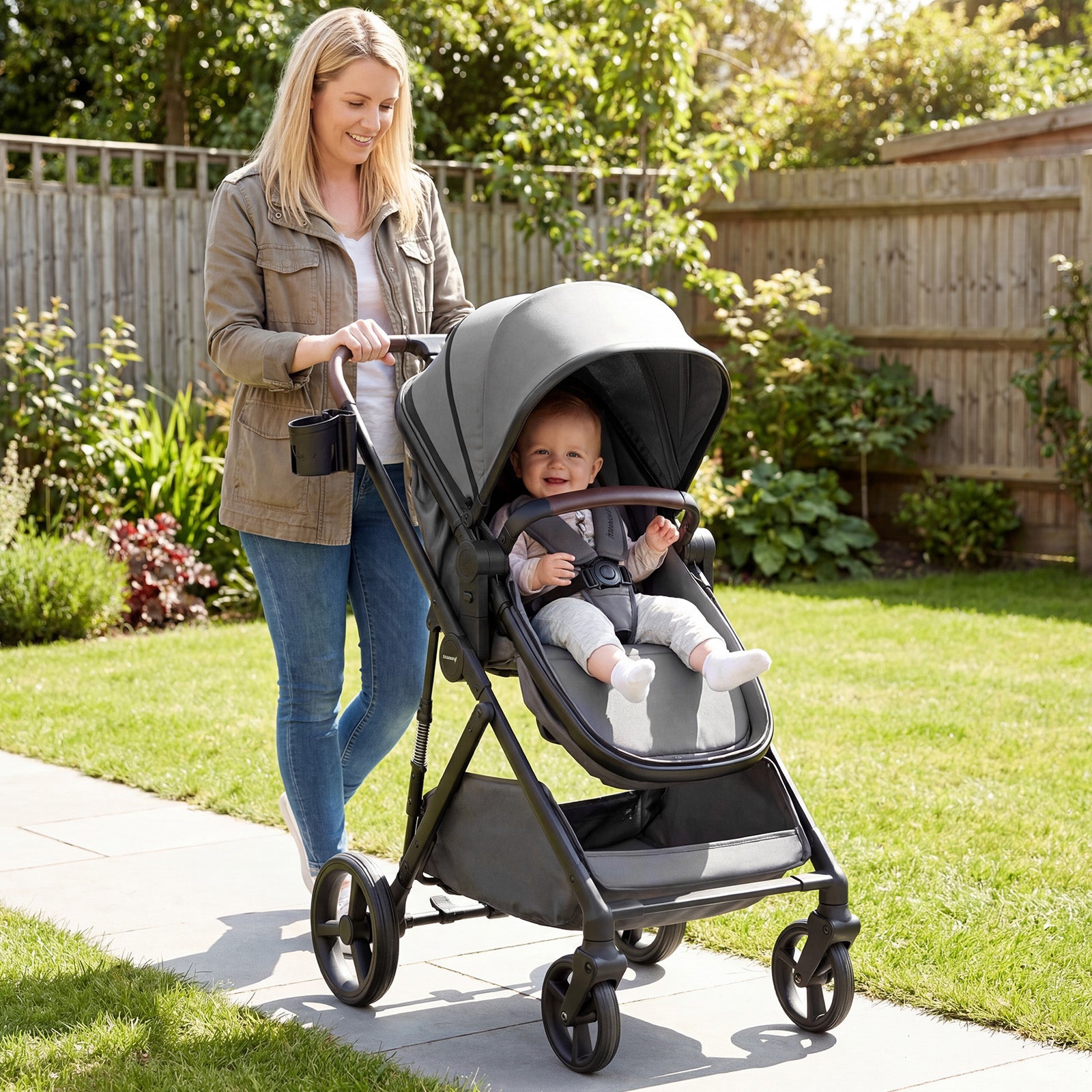 2 in 1 Baby Stroller with Bassinet Mode High Landscape with Reversible Seat and Canopy-Gray
