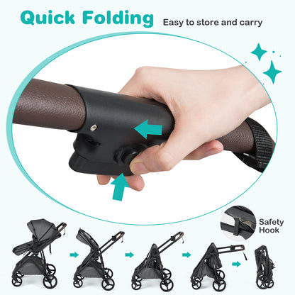 2 in 1 Baby Stroller with Bassinet Mode High Landscape with Reversible Seat and Canopy-Gray