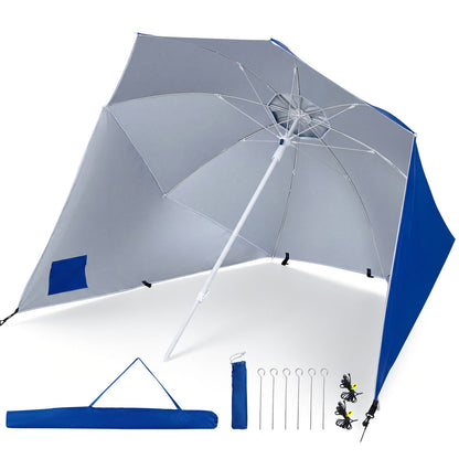 Beach Shelter Umbrella with Side Panels UPF 50+ 6.5 ft