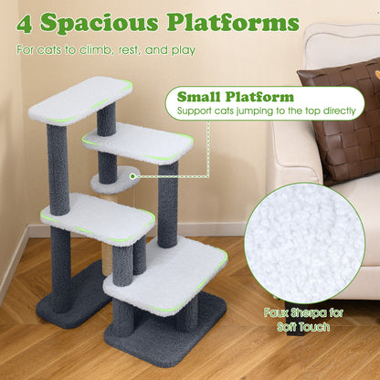 2-in-1 Cat Stairs Cat Tree Tower with Scratching Posts and Hanging Toy Ball-Gray