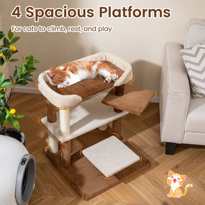 2-in-1 Cat Tree Tower Pet Steps with Sisal Scratching Posts and 4 Large Platforms-Brown