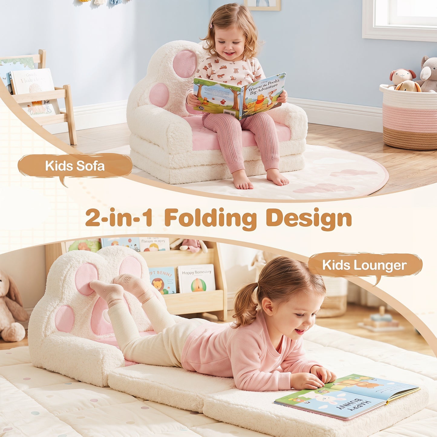 2-in-1 Convertible Kids Sofa to Lounger with Removable Cover