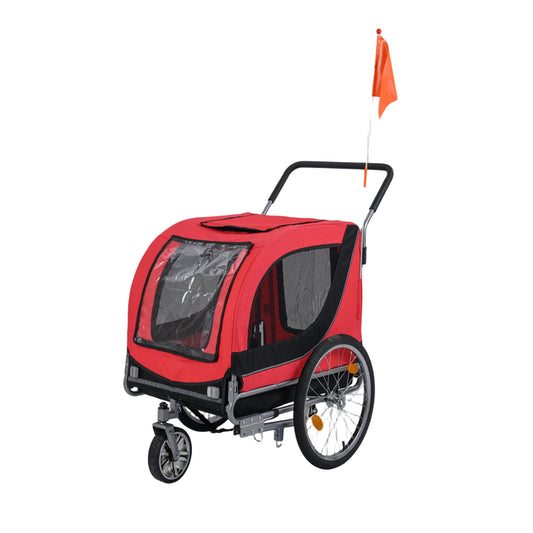 2-in-1 Dog Bike Trailer with Universal Bicycle Coupler-Red