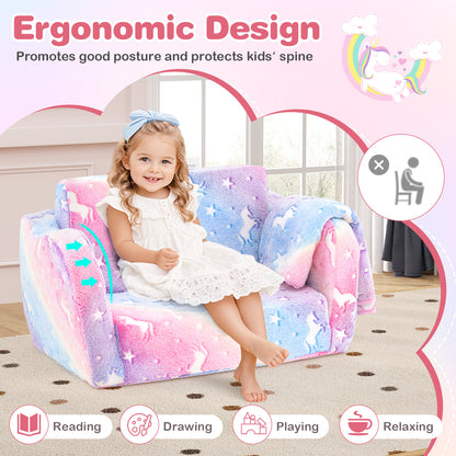 2-in-1 Folding Kids Couch with Blanket Glow in the Dark