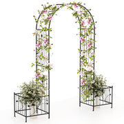 2 in 1 Garden Arbor with 2 Side Planters and 8 Ground Stakes-Black