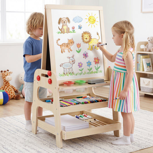 2-in-1 Kids Art Easel with Magnetic Whiteboard & Marble Run