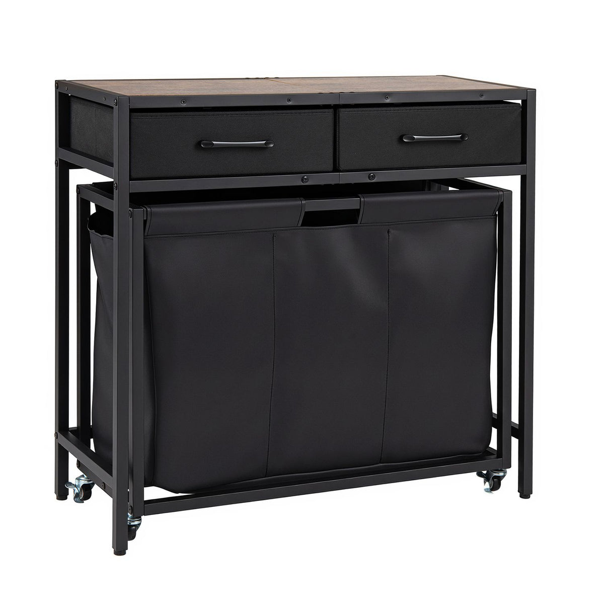 2-in-1 Laundry Basket Organizer with 2 Removable Fabric Drawers 3 Sections and Wheels