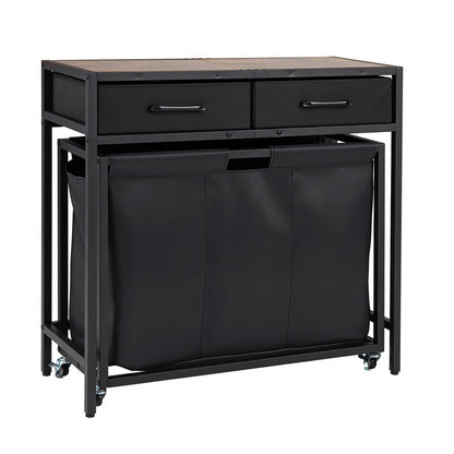 2-in-1 Laundry Basket Organizer with 2 Removable Fabric Drawers 3 Sections and Wheels