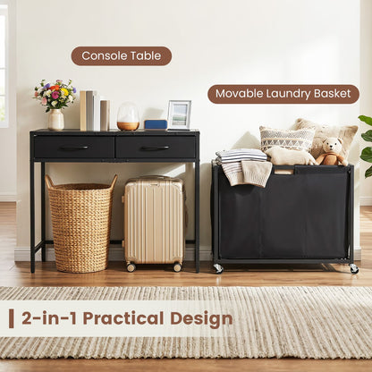 2-in-1 Laundry Basket Organizer with 2 Removable Fabric Drawers 3 Sections and Wheels