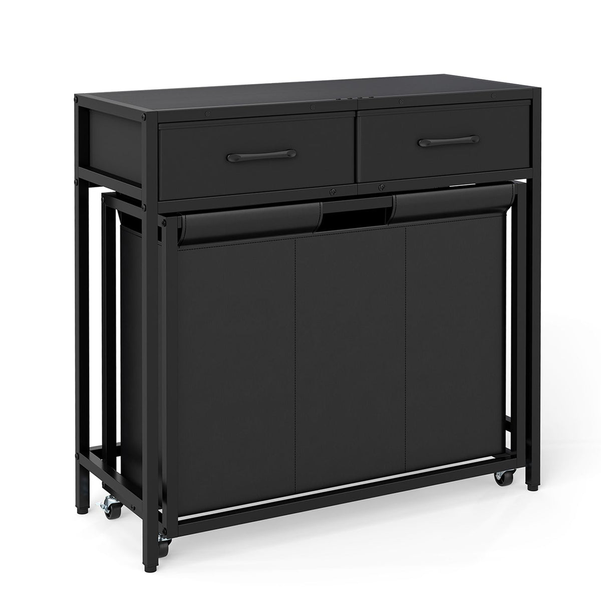 2-in-1 Laundry Basket Organizer with 2 Removable Fabric Drawers 3 Sections and Wheels