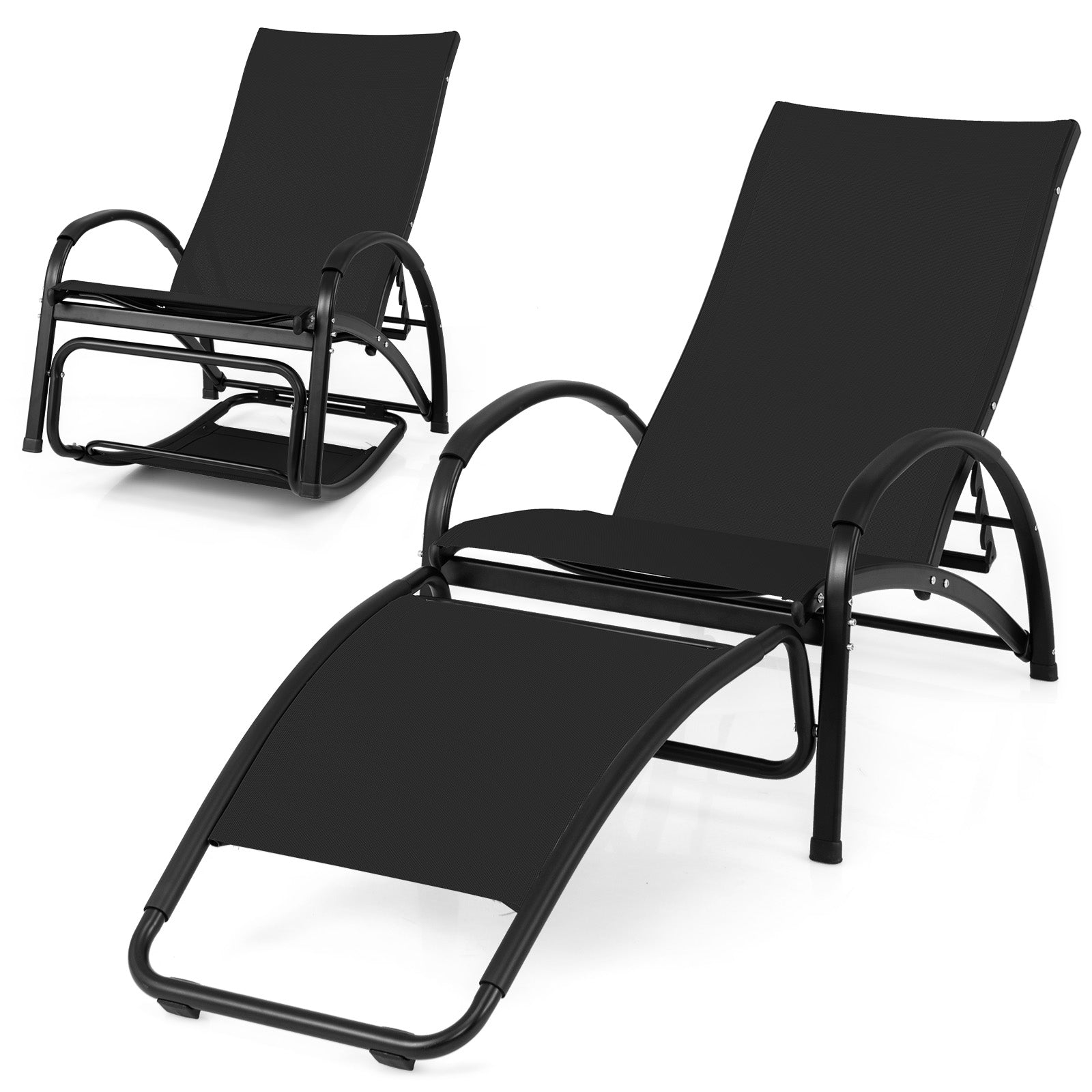 2-in-1 Outdoor Rocking Chair with 4-Position Adjustable Backrest for Patio Porch Poolside-Black - Black