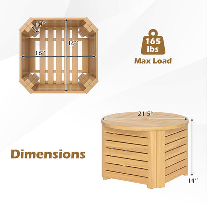 2-in-1 Outdoor Side Table with Storage Acacia Wood Slatted Coffee Table Square and Round Slatted End Storage Box