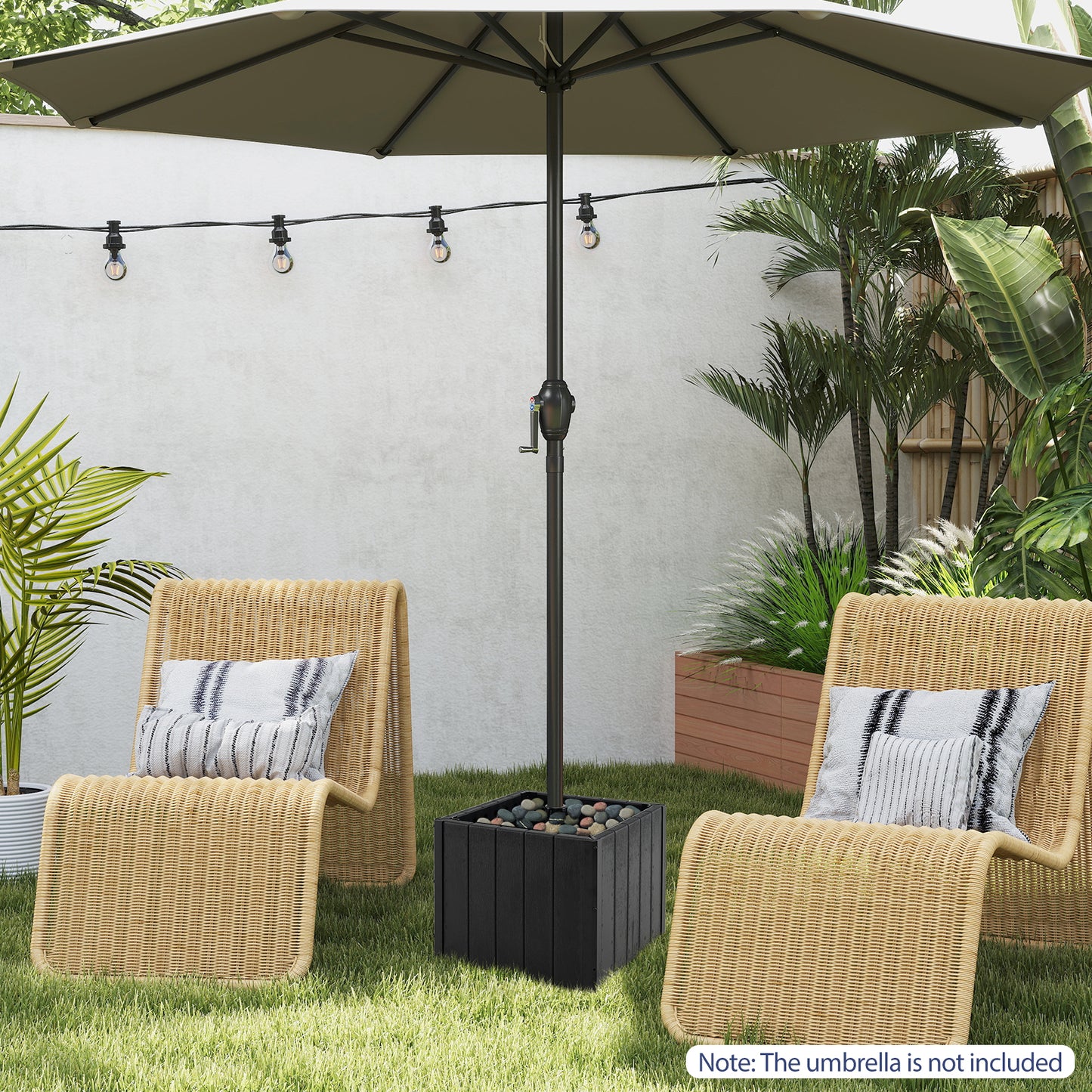 2-in-1 Outdoor Umbrella Base Planter Patio Umbrella Stand with Flower Box-Black