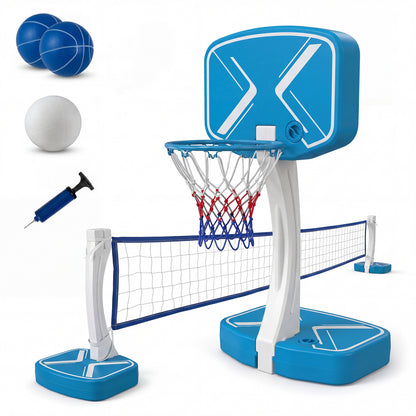 2-in-1 Pool Basketball Hoop & Volleyball Net with Weighted Base