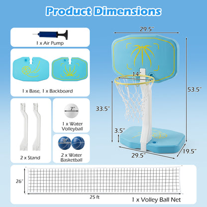 Pool Basketball Hoop and Volleyball Net 2-in-1 Combo Set