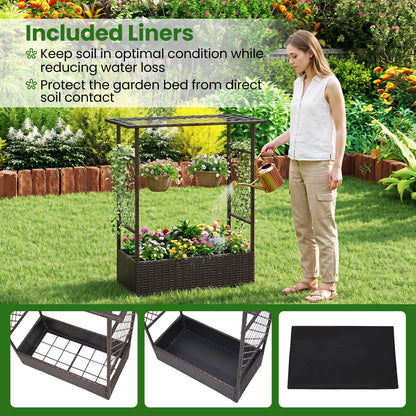Raised Garden Bed with Hanging Roof and Trellises