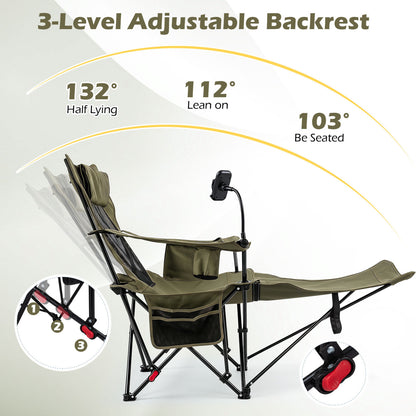 Reclining Camping Chair with Adjustable Backrest & Footrest