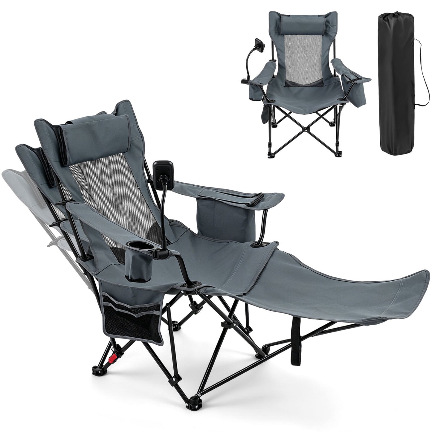 Reclining Camping Chair with Adjustable Backrest & Footrest