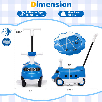 2-in-1 Ride On Push Car for Toddlers Ages 1-3 Years