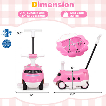 2-in-1 Ride On Push Car for Toddlers Ages 1-3 Years