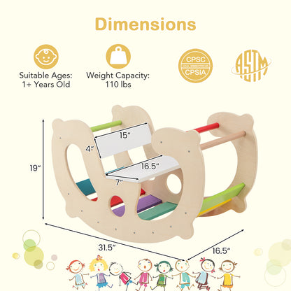 2-in-1 Rocking Horse Arch for Kids Montessori Climbing Toys with Arch Climber